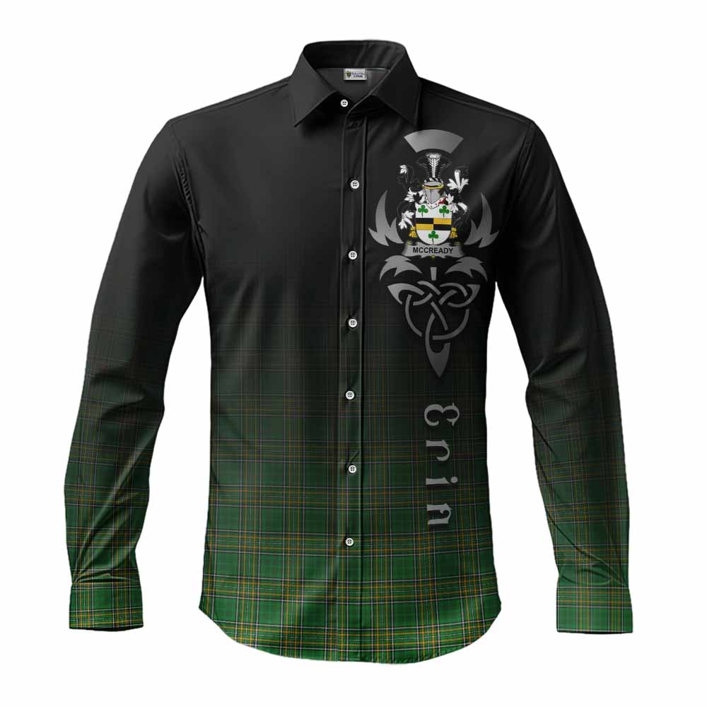 Tartan Vibes Clothing McCready Irish Clan Long Sleeve Button Shirt with Coat of Arms Erin Go Bragh Celtic Inspired