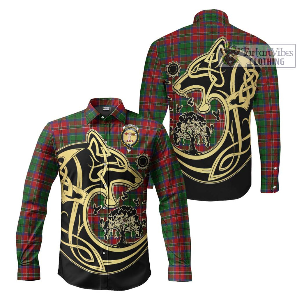 McCulloch Tartan Long Sleeve Button Shirt with Family Crest Celtic Wolf Style Men's Shirt S - Tartan Vibes Clothing