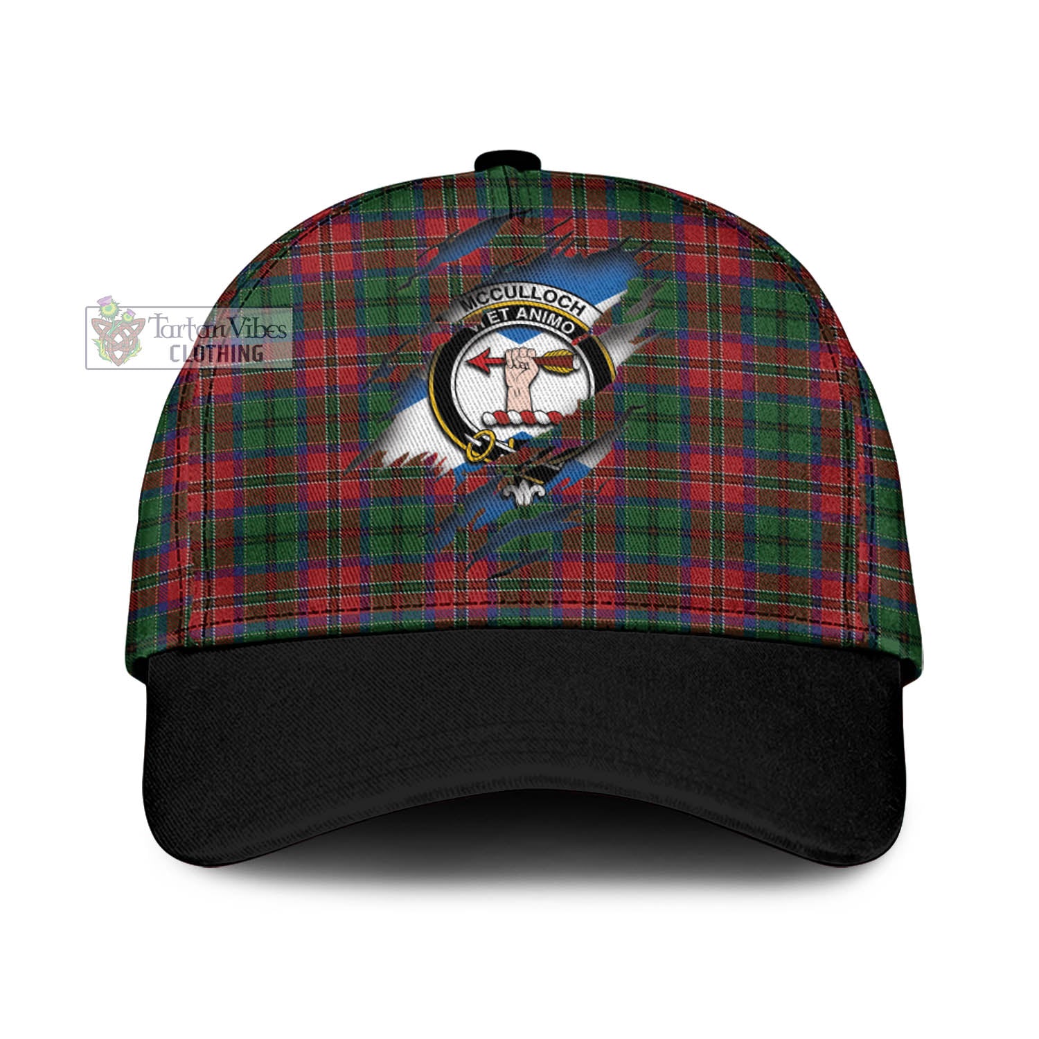 Tartan Vibes Clothing McCulloch Tartan Classic Cap with Family Crest In Me Style