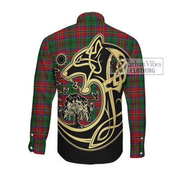 McCulloch Tartan Long Sleeve Button Shirt with Family Crest Celtic Wolf Style Men's Shirt - Tartan Vibes Clothing