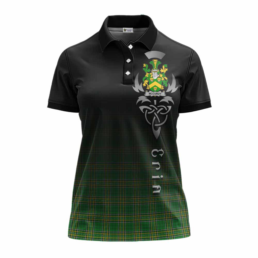 Tartan Vibes Clothing McCurdy Irish Clan Women's Polo Shirt with Coat of Arms Erin Go Bragh Celtic Inspired