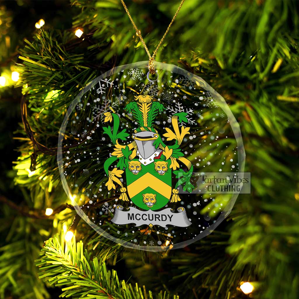 McCurdy Irish Clan Christmas Glass Ornament with Coat of Arms Transparent Glass Circle - 2D-tartanvibesclothing