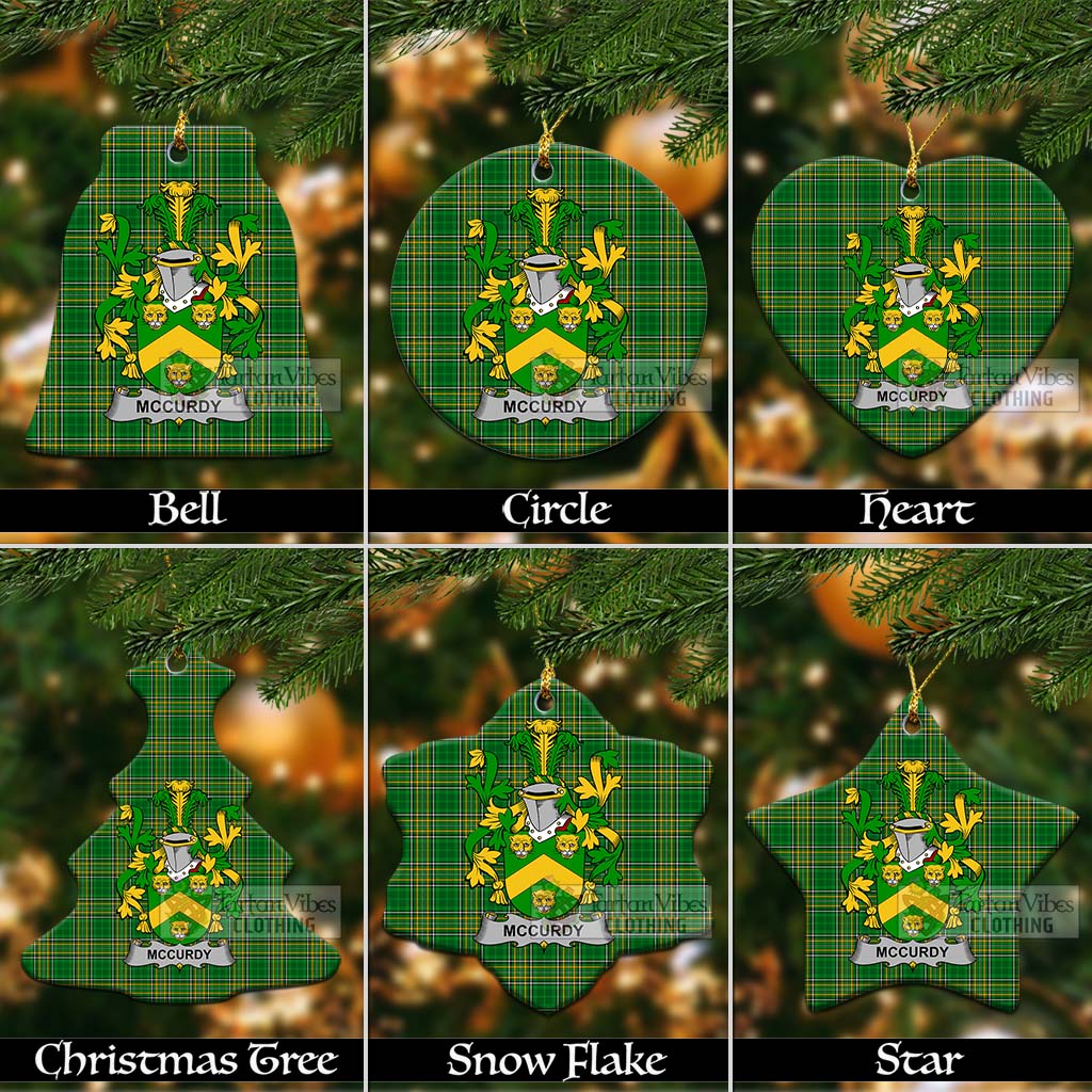 Tartan Vibes Clothing McCurdy Irish Clan Tartan Christmas Ceramic Ornament with Coat of Arms