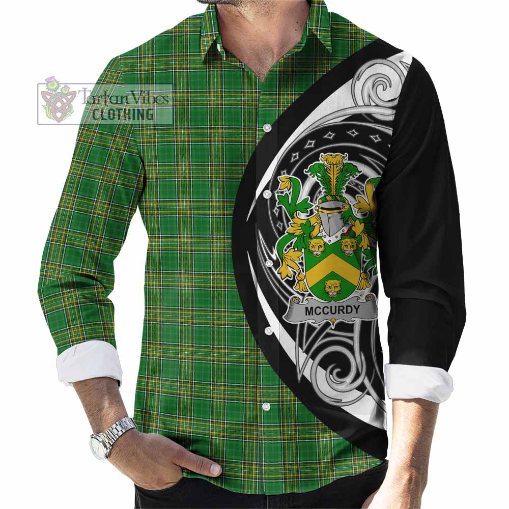 Tartan Vibes Clothing McCurdy Irish Clan Long Sleeve Button Shirt Celtic Circle Style