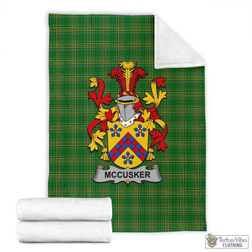 Tartan Vibes Clothing McCusker Irish Clan Tartan Blanket with Coat of Arms