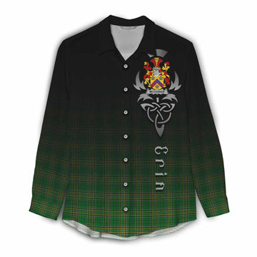 Tartan Vibes Clothing McCusker Irish Clan Women's Casual Shirt with Coat of Arms Erin Go Bragh Celtic Inspired