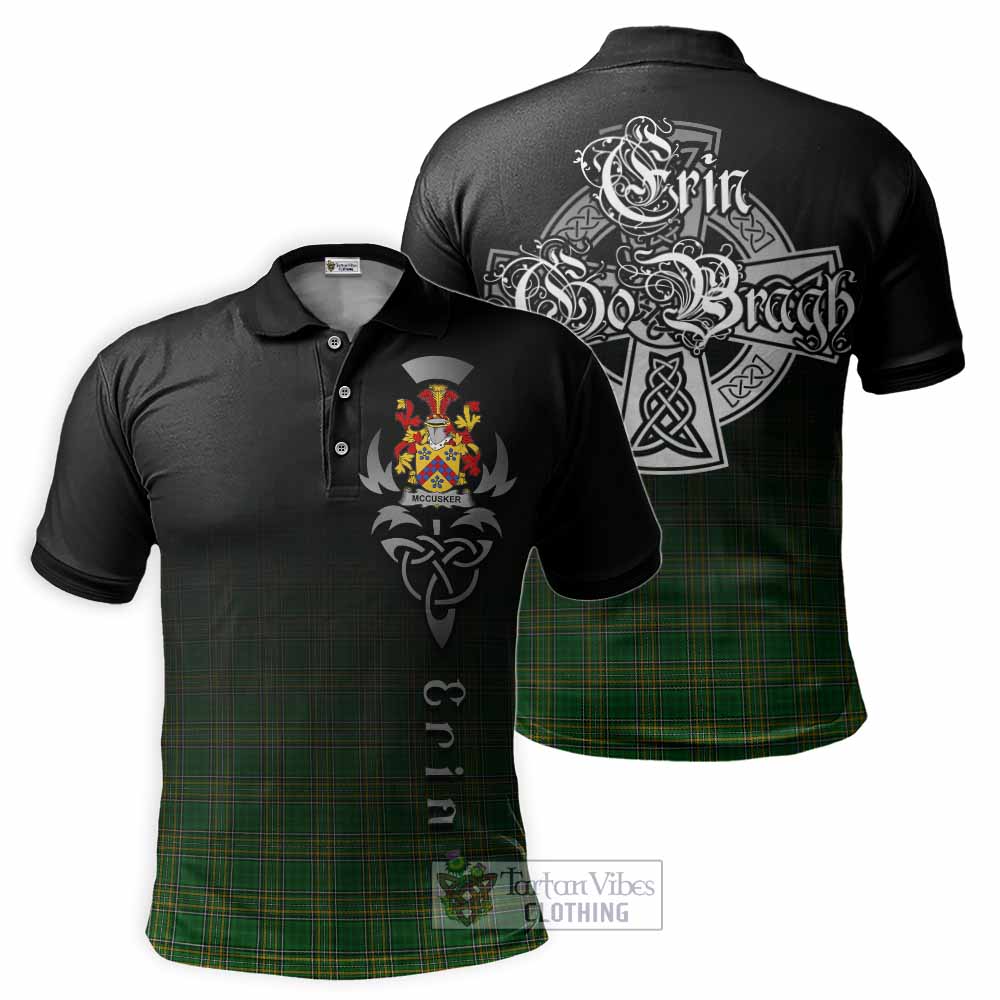 Tartan Vibes Clothing McCusker Irish Clan Polo Shirt with Coat of Arms Erin Go Bragh Celtic Inspired
