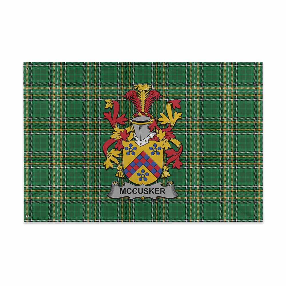 Tartan Vibes Clothing McCusker Irish Clan Tartan House Flag with Coat of Arms