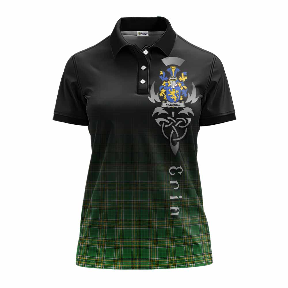 Tartan Vibes Clothing McDaniel Irish Clan Women's Polo Shirt with Coat of Arms Erin Go Bragh Celtic Inspired