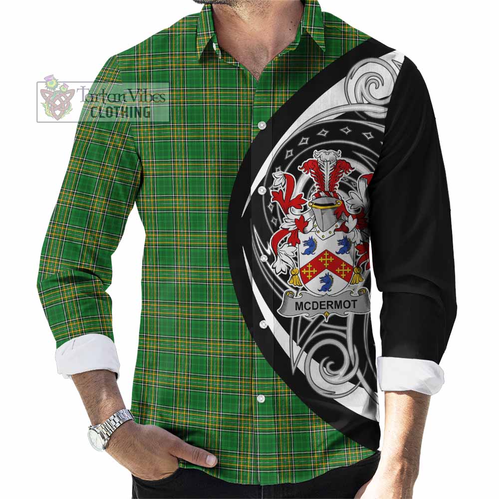 Tartan Vibes Clothing McDermot Irish Clan Long Sleeve Button Shirt Celtic Circle Style