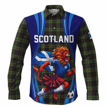 Mcdermott Scotland Football Tartan Long Sleeve Button Shirts Lion Mascot Go Scottish