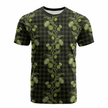 Mcdermott Tartan Cotton T-shirt Seamless Scottish Thistle Flowers