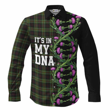 Mcdermott Tartan Long Sleeve Button Shirts Scottish Identity Thistle Flower DNA Strand Art