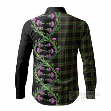 Mcdermott Tartan Long Sleeve Button Shirts Scottish Identity Thistle Flower DNA Strand Art