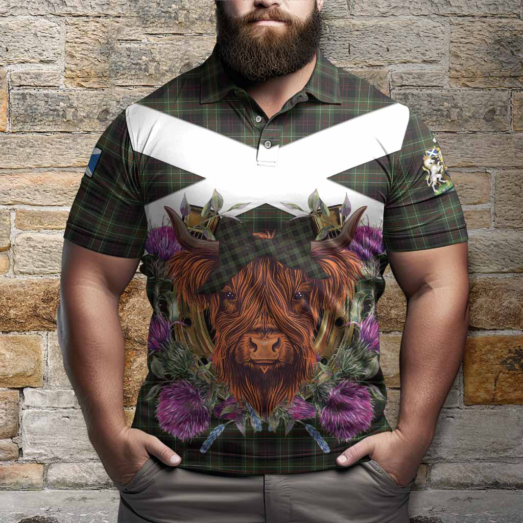 Mcdermott Tartan Polo Shirt Scottish Thistle Heilan Coo