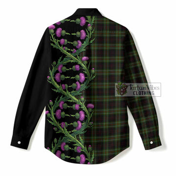 Mcdermott Tartan Women Casual Shirt Scottish Identity Thistle Flower DNA Strand Art