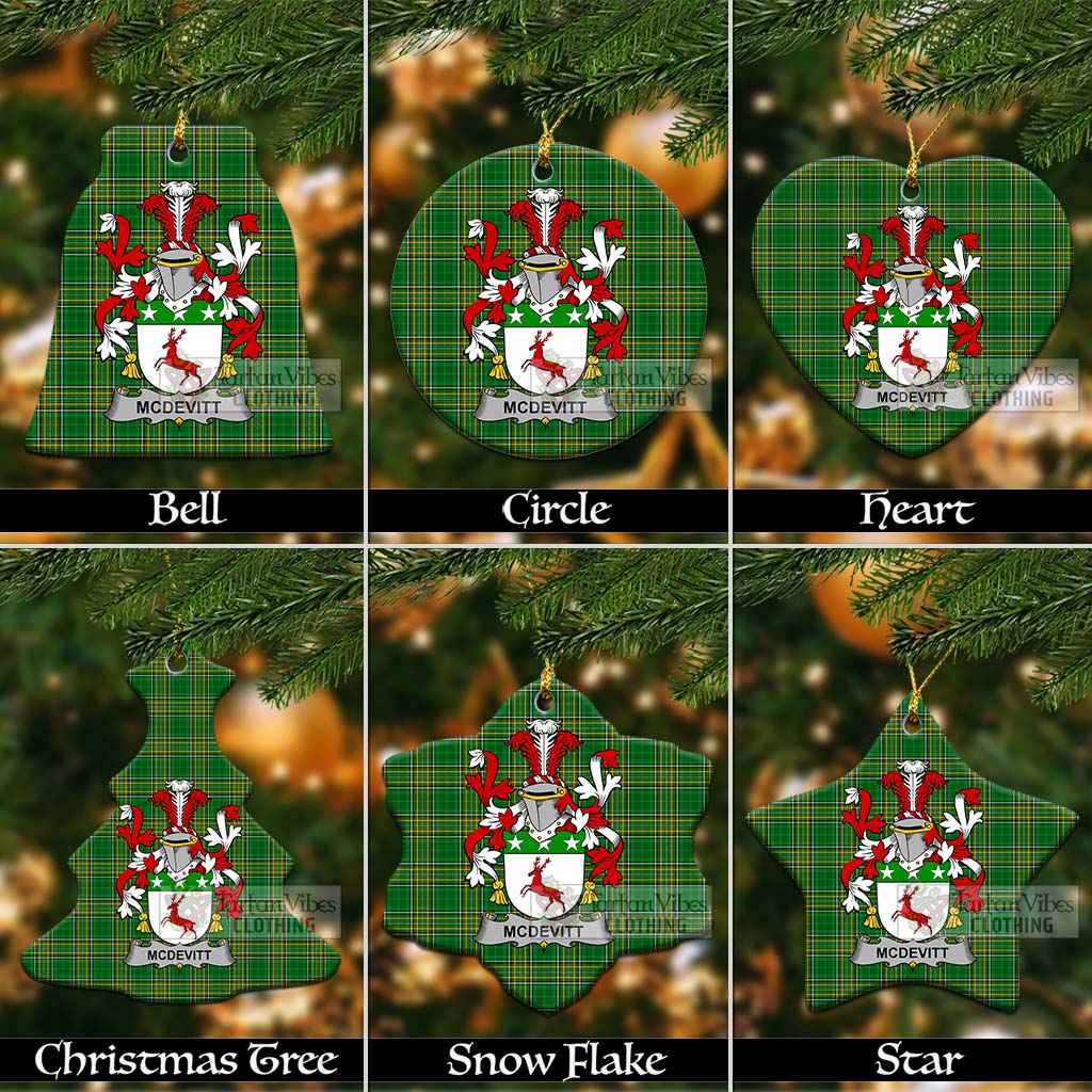 Tartan Vibes Clothing McDevitt Irish Clan Tartan Christmas Ceramic Ornament with Coat of Arms