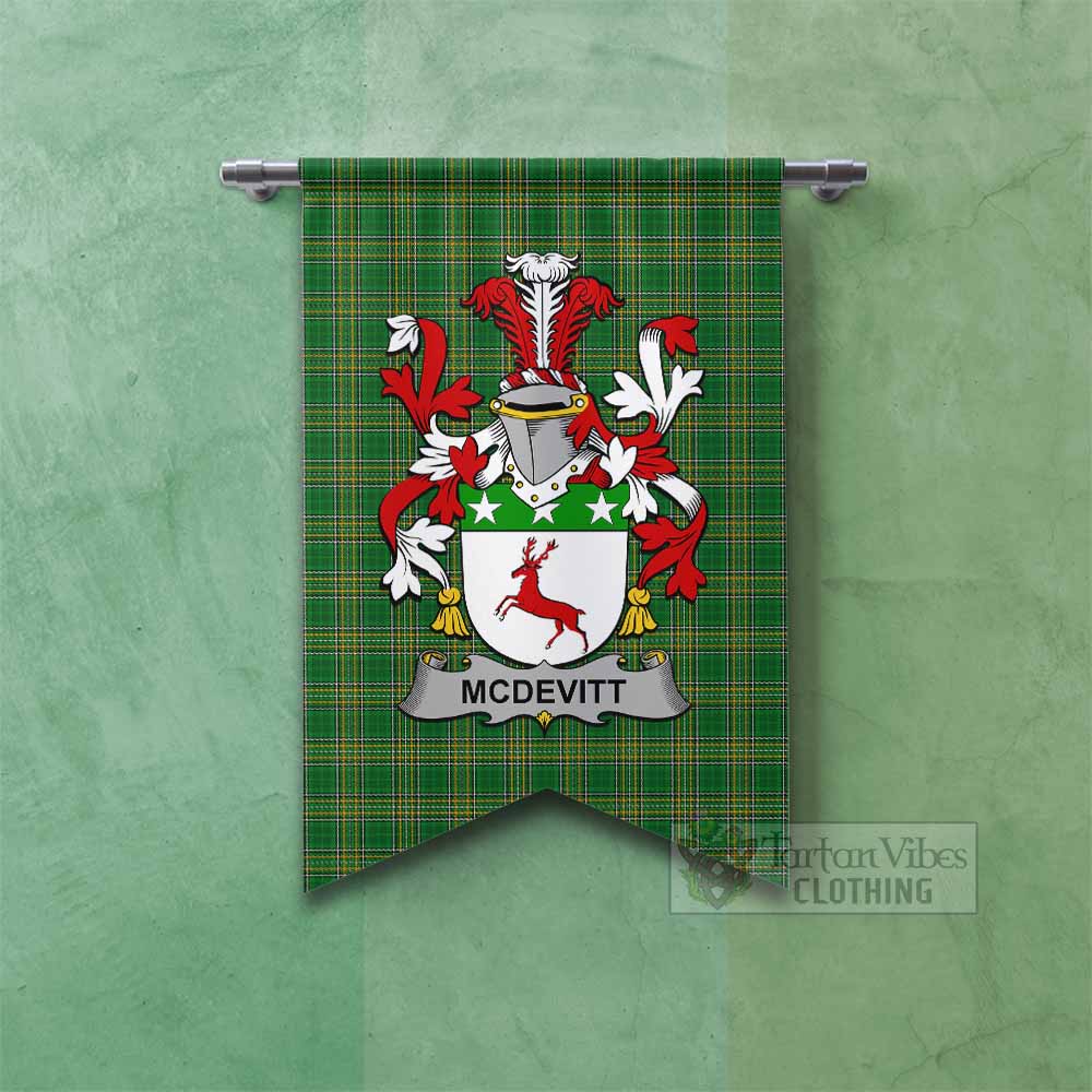 Tartan Vibes Clothing McDevitt Irish Clan Tartan Gonfalon, Tartan Banner with Coat of Arms