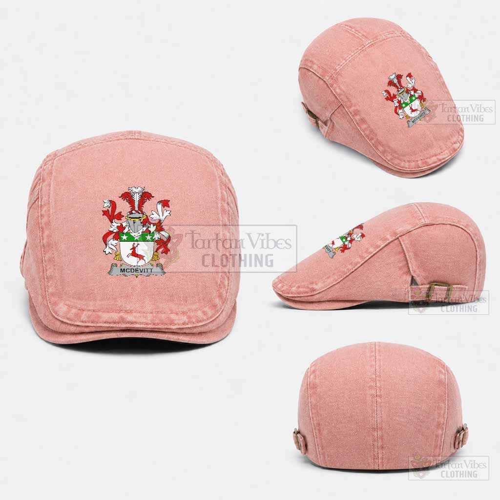 McDevitt Irish Coat of Arms Washed Flat Cap - Unisex Jeff Cap One Size (Adjustable) Pink - Tartan Vibes Clothing
