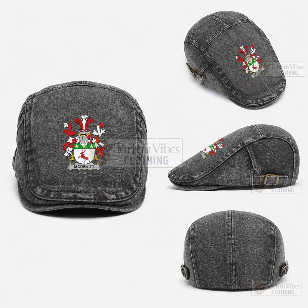 McDevitt Irish Coat of Arms Washed Flat Cap - Unisex Jeff Cap One Size (Adjustable) Black - Tartan Vibes Clothing