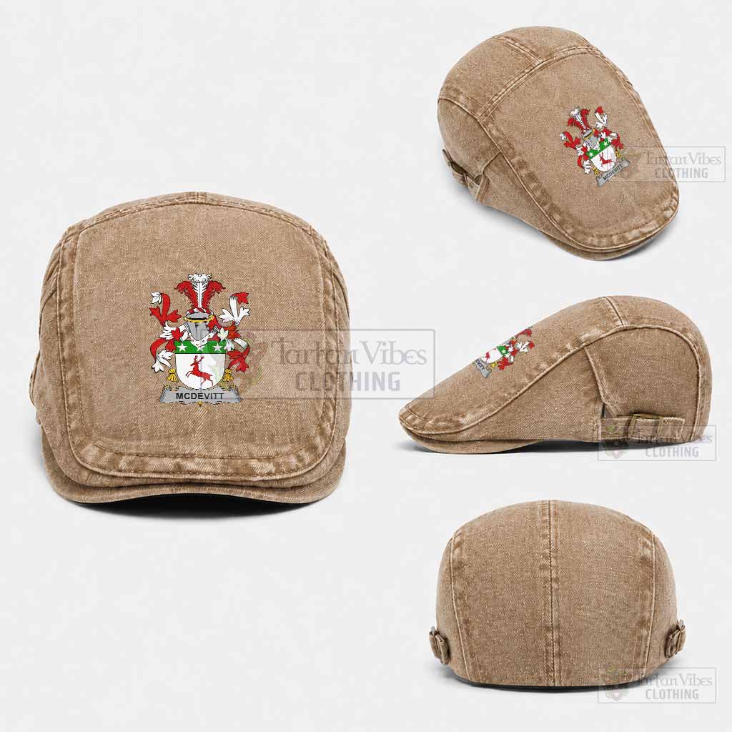 McDevitt Irish Coat of Arms Washed Flat Cap - Unisex Jeff Cap One Size (Adjustable) Khaki - Tartan Vibes Clothing