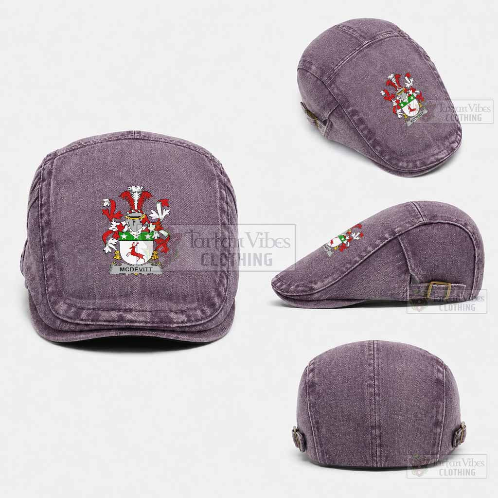 McDevitt Irish Coat of Arms Washed Flat Cap - Unisex Jeff Cap One Size (Adjustable) Purple - Tartan Vibes Clothing