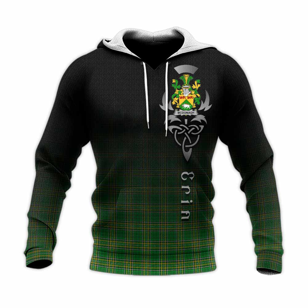 Tartan Vibes Clothing McDonagh Irish Clan Knitted Hoodie with Coat of Arms Erin Go Bragh Celtic Inspired