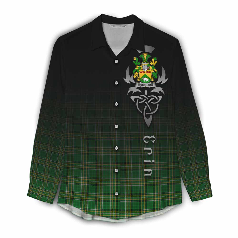 Tartan Vibes Clothing McDonagh Irish Clan Women's Casual Shirt with Coat of Arms Erin Go Bragh Celtic Inspired