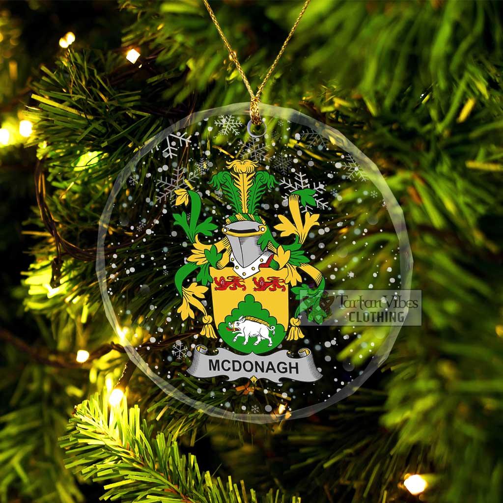 Tartan Vibes Clothing McDonagh Irish Clan Christmas Glass Ornament with Coat of Arms