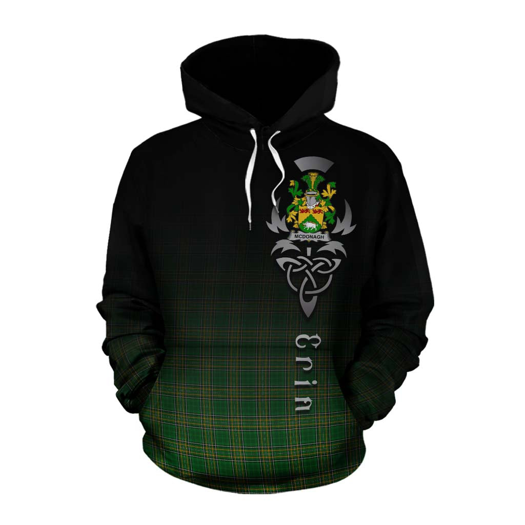 Tartan Vibes Clothing McDonagh Irish Clan Cotton Hoodie with Coat of Arms Erin Go Bragh Celtic Inspired