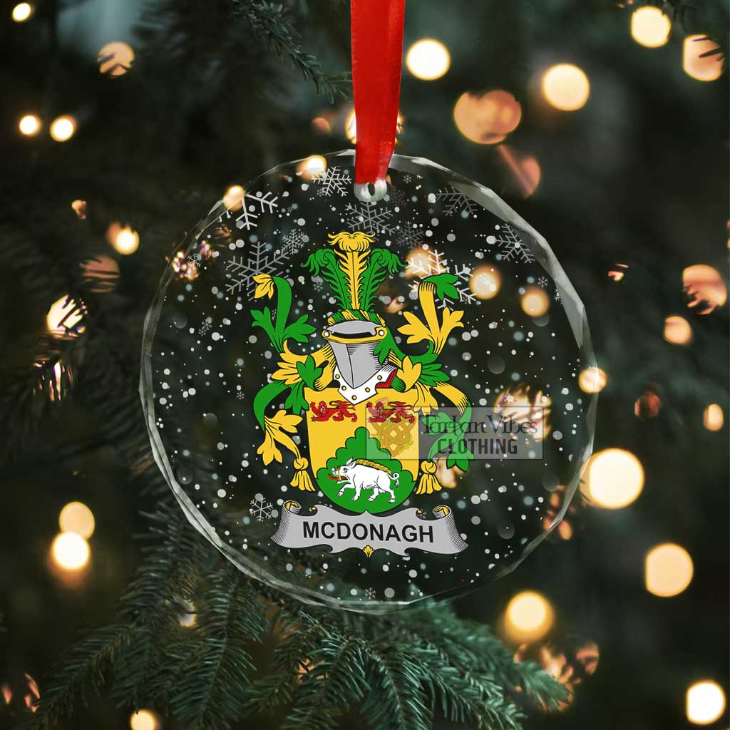 Tartan Vibes Clothing McDonagh Irish Clan Christmas Glass Ornament with Coat of Arms