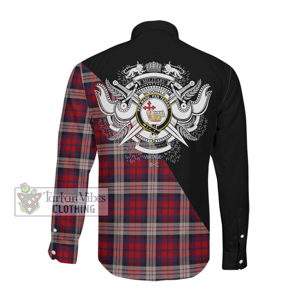 McDonald Dress Irish Tartan Long Sleeve Button Shirt with Family Crest and Military Logo Style Men's Shirt - Tartanvibesclothing Shop