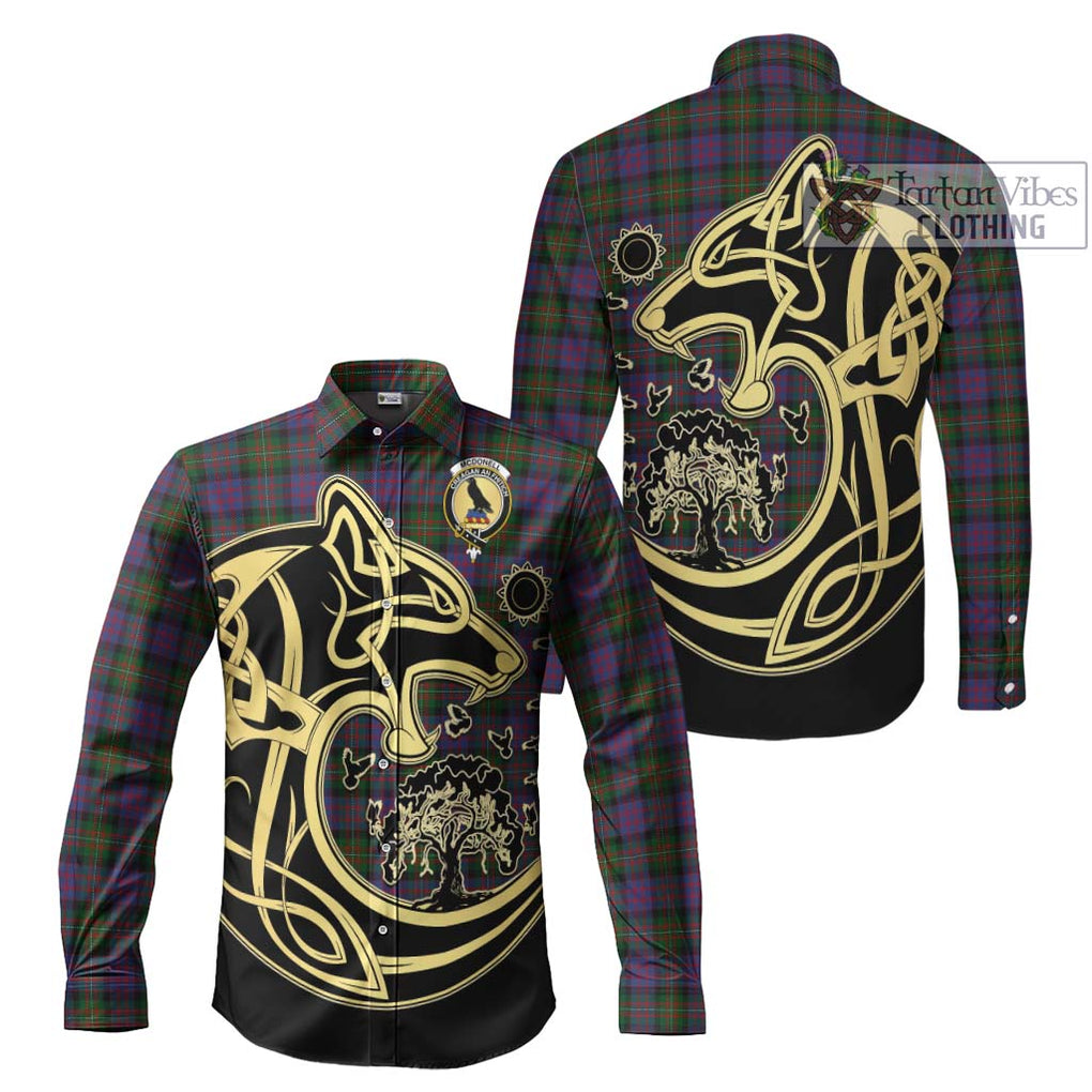 McDonell of Glengarry Tartan Long Sleeve Button Shirt with Family Crest Celtic Wolf Style Men's Shirt S - Tartan Vibes Clothing