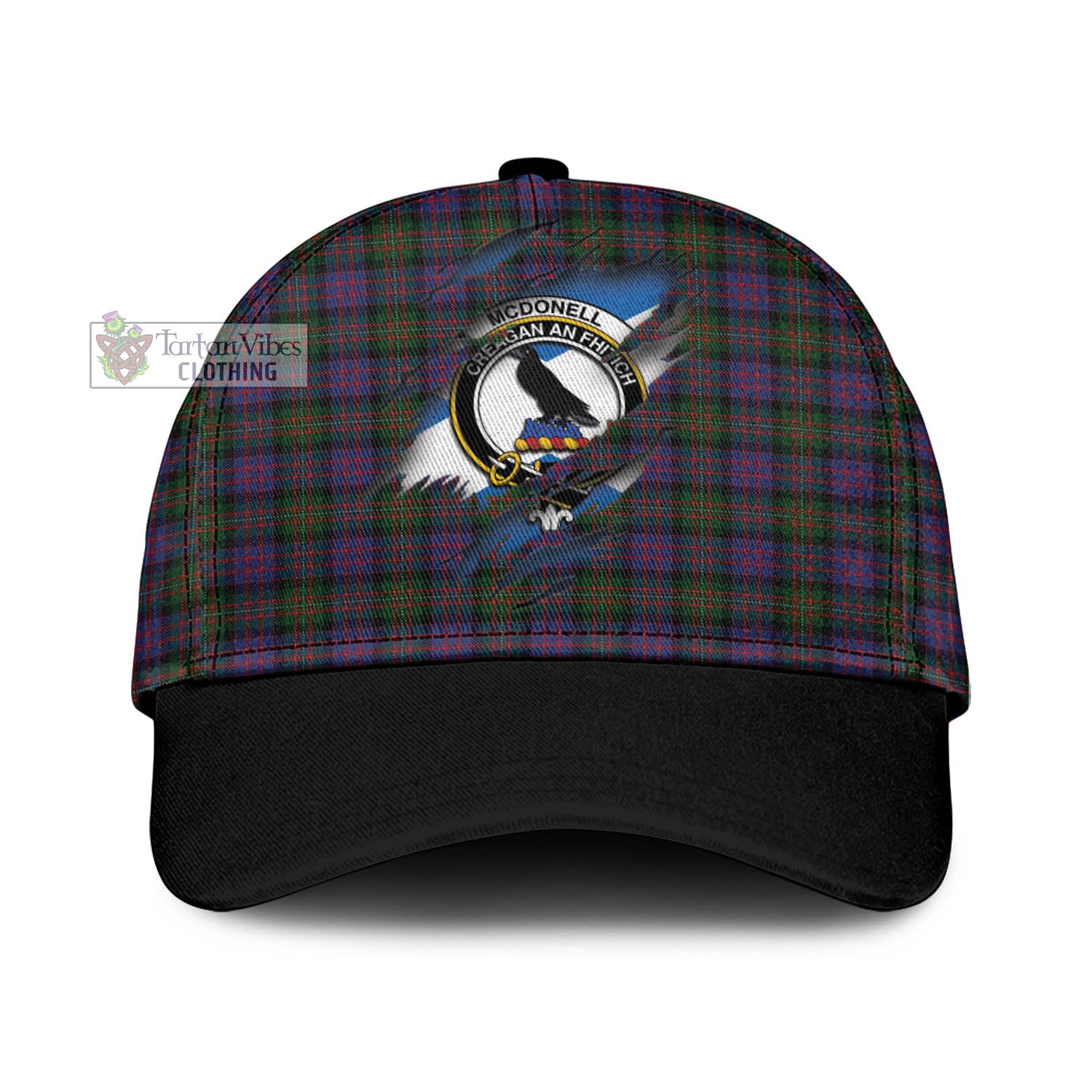 Tartan Vibes Clothing McDonell of Glengarry Tartan Classic Cap with Family Crest In Me Style