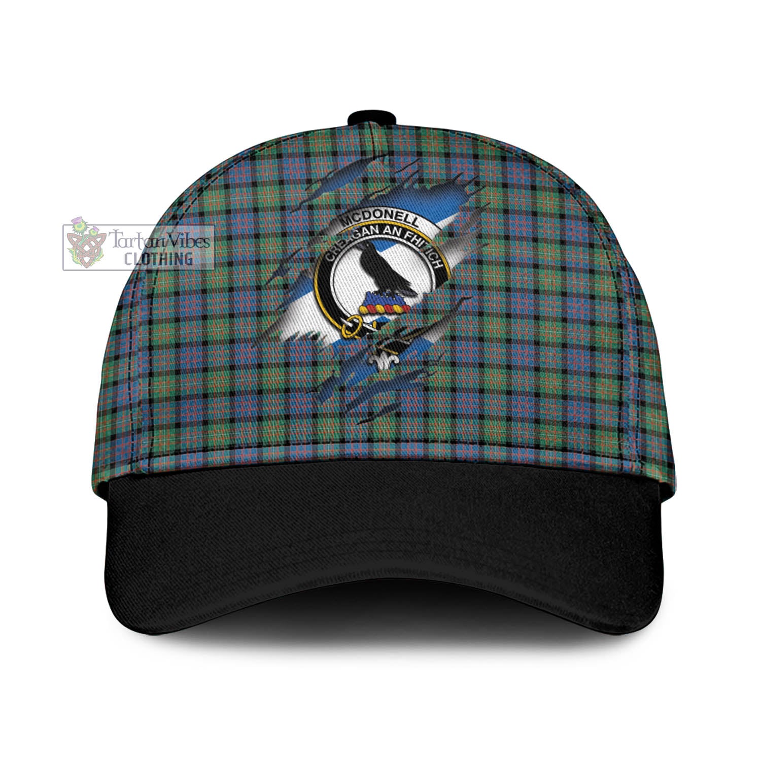 Tartan Vibes Clothing McDonell of Glengarry Ancient Tartan Classic Cap with Family Crest In Me Style