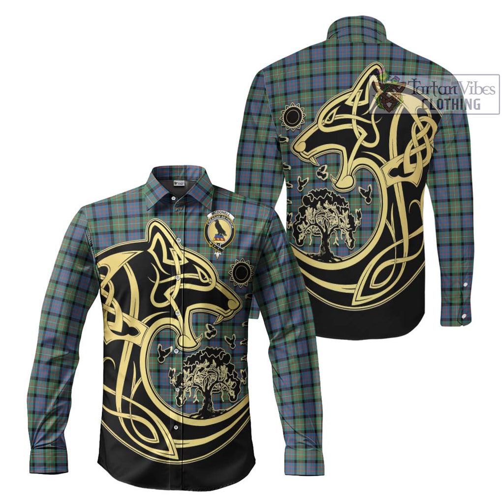 McDonell of Glengarry Ancient Tartan Long Sleeve Button Shirt with Family Crest Celtic Wolf Style Men's Shirt S - Tartan Vibes Clothing