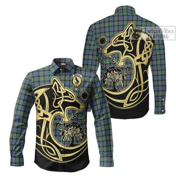 McDonell of Glengarry Ancient Tartan Long Sleeve Button Shirt with Family Crest Celtic Wolf Style Men's Shirt S - Tartan Vibes Clothing