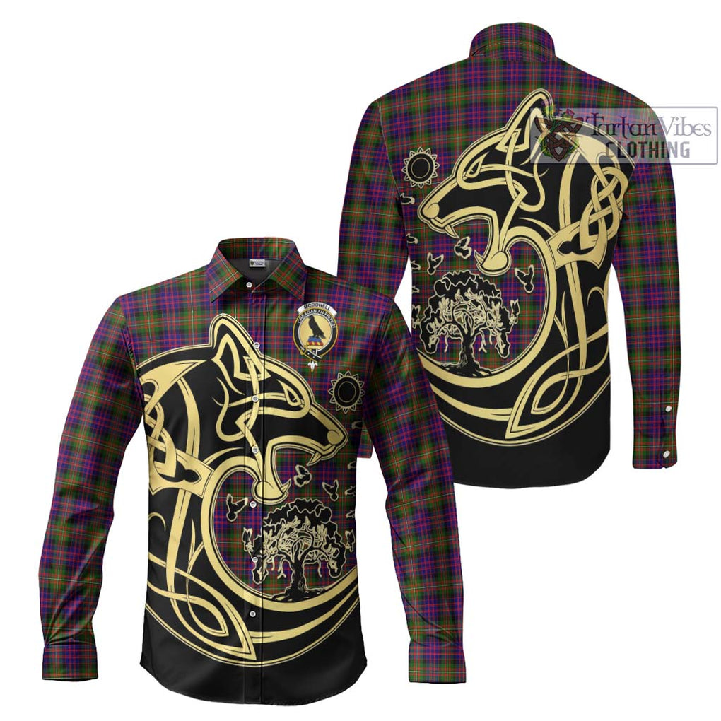 McDonell of Glengarry Modern Tartan Long Sleeve Button Shirt with Family Crest Celtic Wolf Style Men's Shirt S - Tartan Vibes Clothing