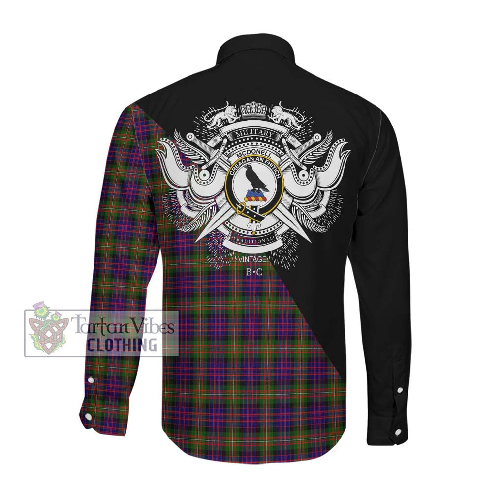 McDonell of Glengarry Modern Tartan Long Sleeve Button Shirt with Family Crest and Military Logo Style Men's Shirt - Tartanvibesclothing Shop