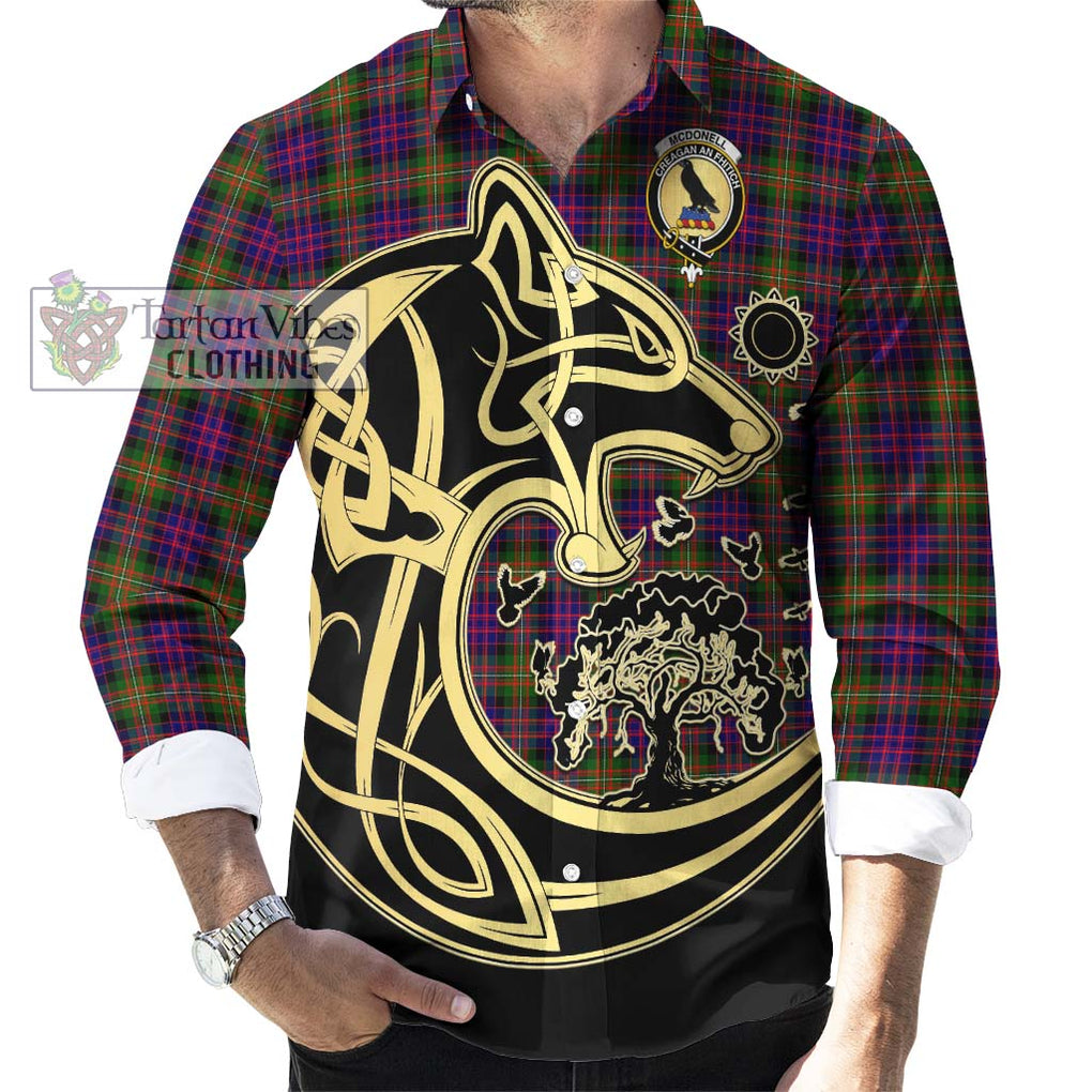 McDonell of Glengarry Modern Tartan Long Sleeve Button Shirt with Family Crest Celtic Wolf Style - Tartan Vibes Clothing