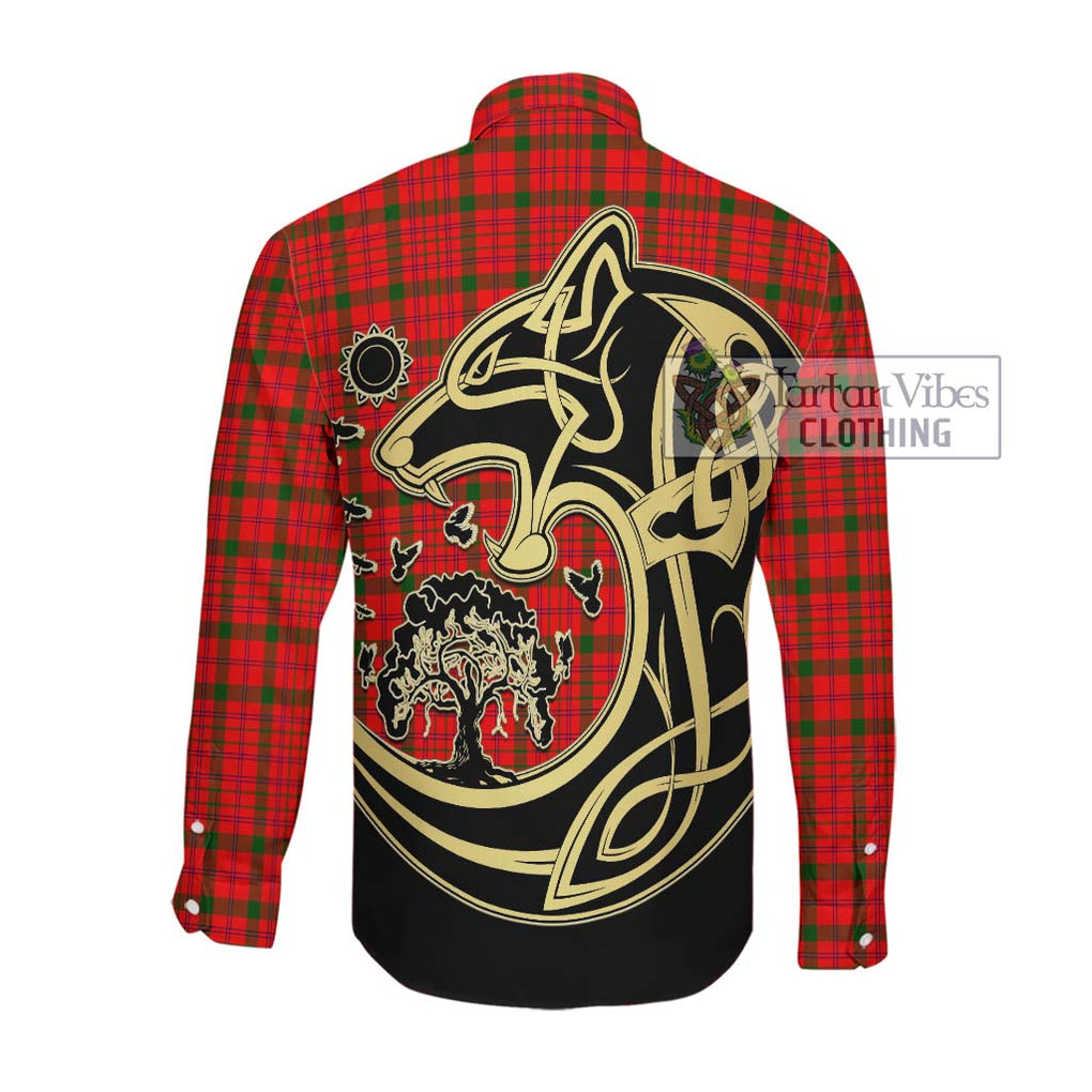 McDonell of Keppoch Modern Tartan Long Sleeve Button Shirt with Family Crest Celtic Wolf Style Men's Shirt - Tartan Vibes Clothing