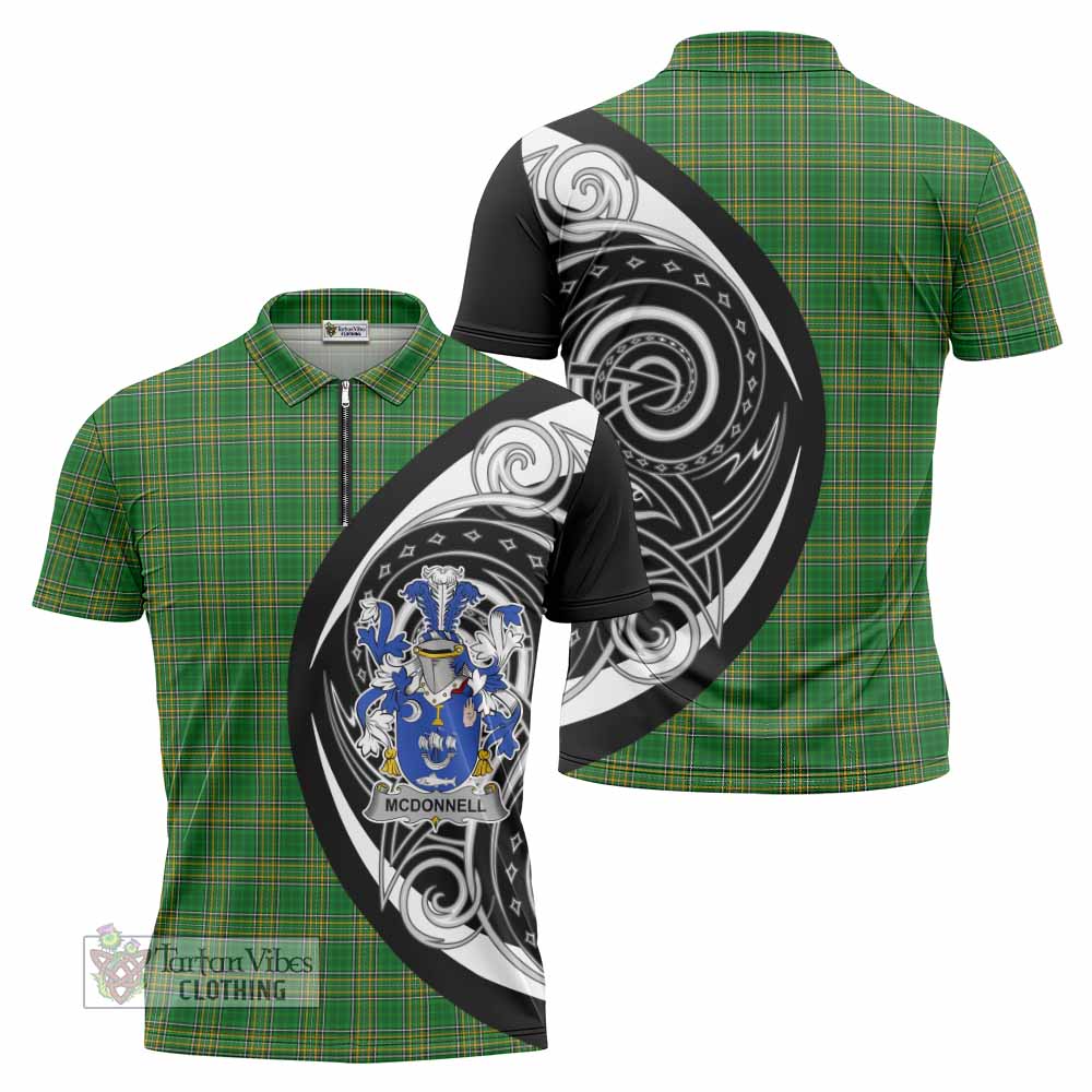 Tartan Vibes Clothing McDonnell Irish Clan Zipper Polo Shirt Celtic Circle Style