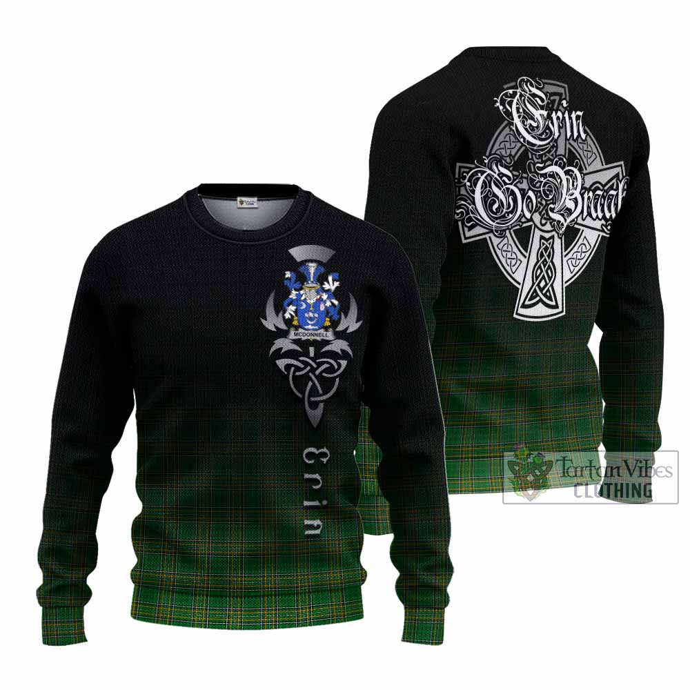 Tartan Vibes Clothing McDonnell Irish Clan Knitted Sweater with Coat of Arms Erin Go Bragh Celtic Inspired