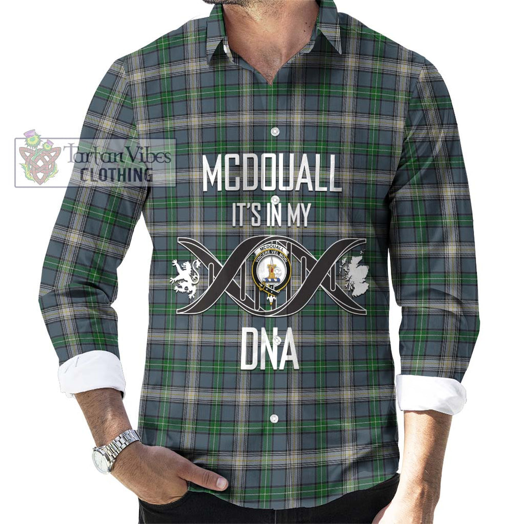McDouall Tartan Long Sleeve Button Shirt with Family Crest DNA In Me Style Men's Shirt S - Tartanvibesclothing Shop