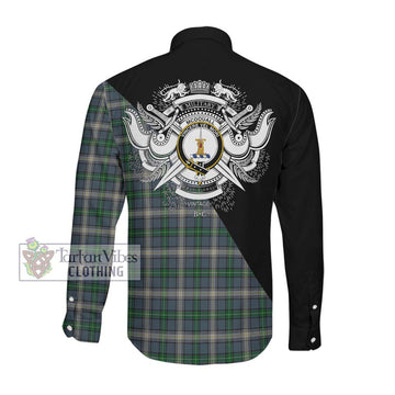 McDouall Tartan Long Sleeve Button Shirt with Family Crest and Military Logo Style Men's Shirt - Tartanvibesclothing Shop