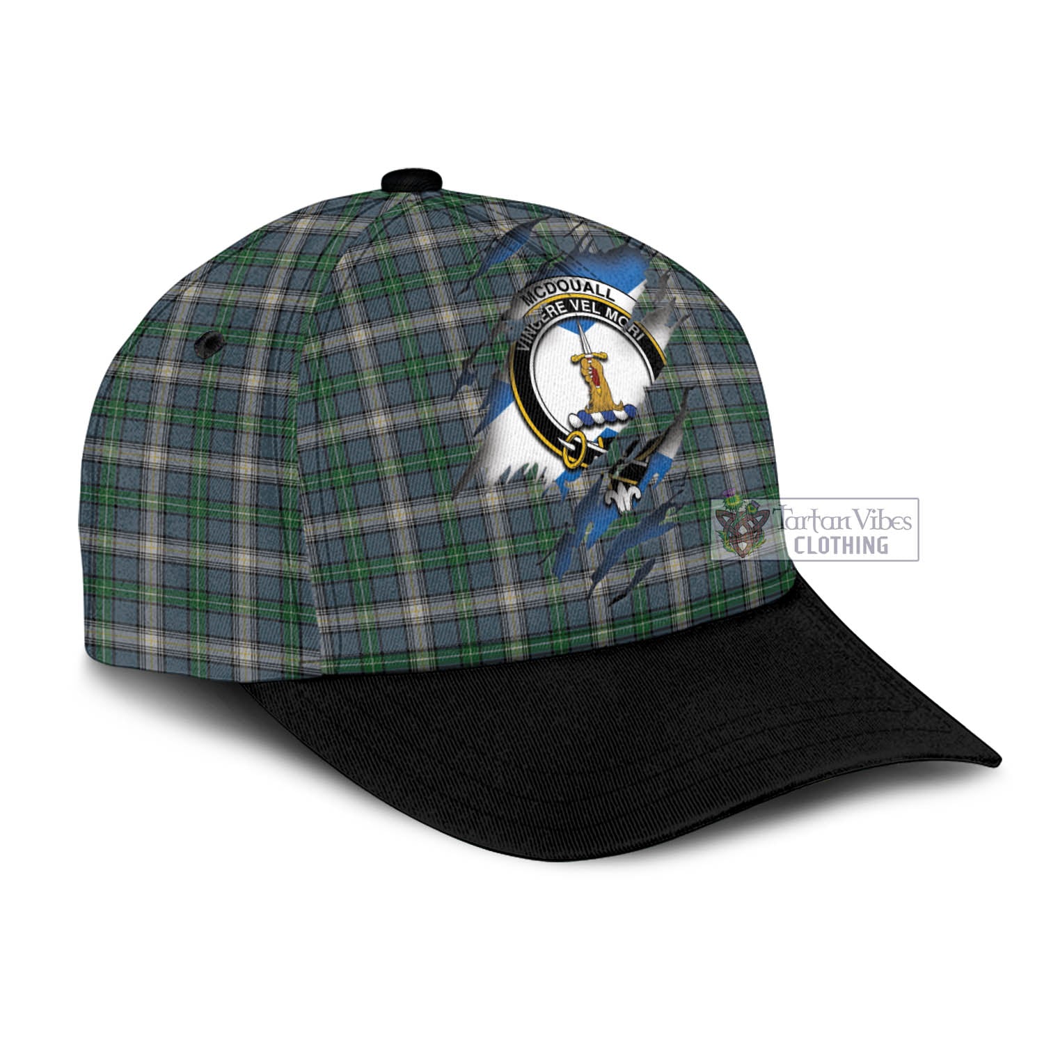 Tartan Vibes Clothing McDouall Tartan Classic Cap with Family Crest In Me Style