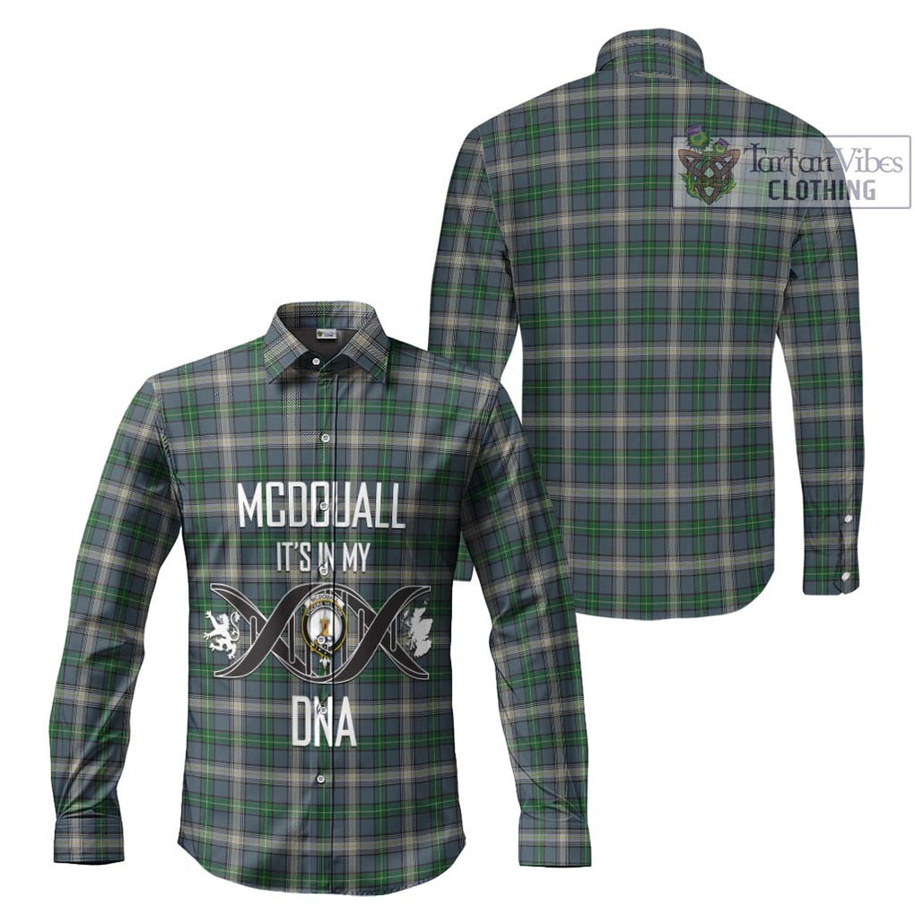 McDouall Tartan Long Sleeve Button Shirt with Family Crest DNA In Me Style Men's Shirt - Tartanvibesclothing Shop