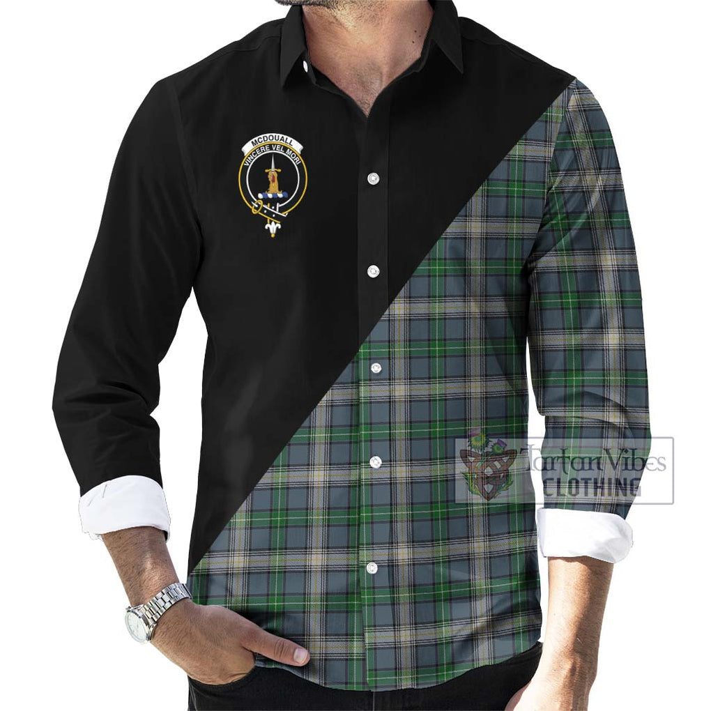 McDouall Tartan Long Sleeve Button Shirt with Family Crest and Military Logo Style - Tartanvibesclothing Shop