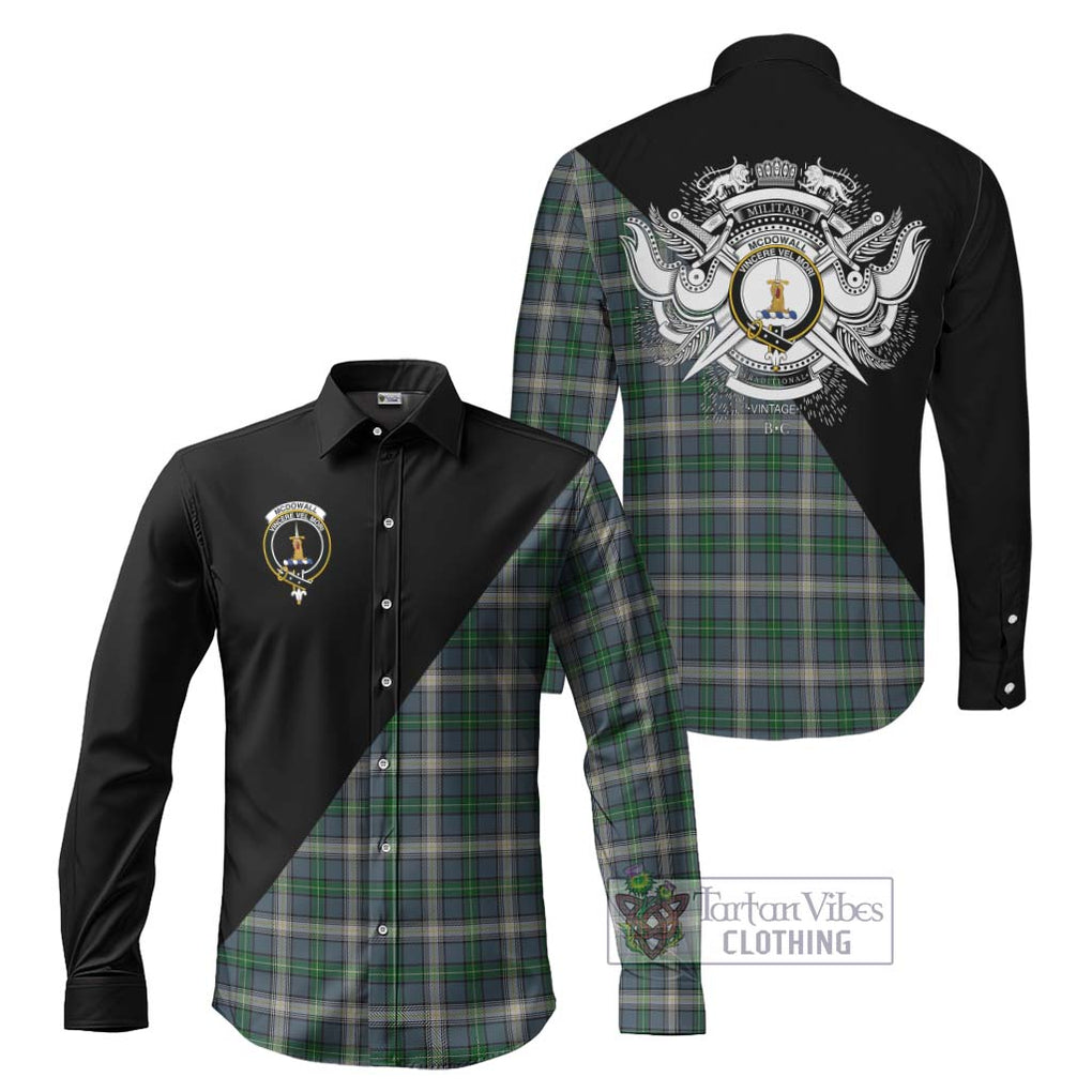 McDowall Tartan Long Sleeve Button Shirt with Family Crest and Military Logo Style Men's Shirt S - Tartanvibesclothing Shop