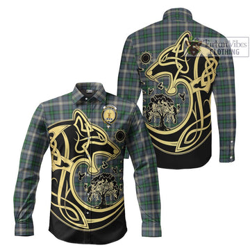 McDowall Tartan Long Sleeve Button Shirt with Family Crest Celtic Wolf Style Men's Shirt S - Tartan Vibes Clothing